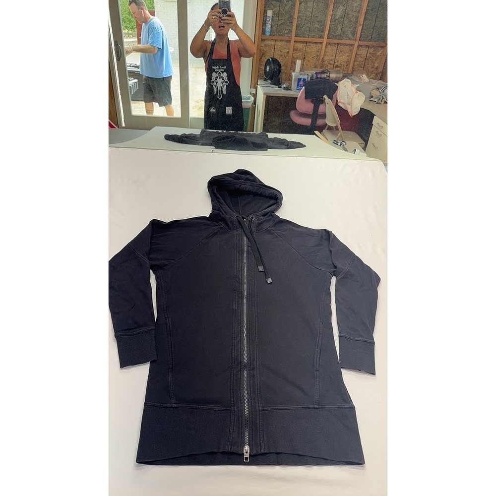 Athleta Black Full Zip Hoodie Longline Sweatshirt Women Tall Medium